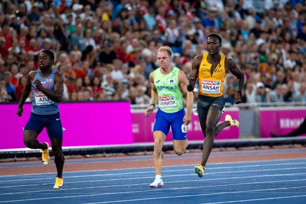 11.08.2026, GBR, Leichtathletik, Europameisterschaft 2026, Abendsession Tag 2, Birmingham Owen Ansah ( Deutschland ), 100 Meter Sprint Herren, Halbfinale Birmingham Alexander Stadium England Großbritannien *** August 11, 2026, GBR, Track and Field, 2026 European Championships, Evening Session, Day 2, Birmingham, Owen Ansah (Germany), Men s 100-meter dash, Semifinals, Alexander Stadium, Birmingham, England, Great Britain Copyright: xNordphoto Memmlerx