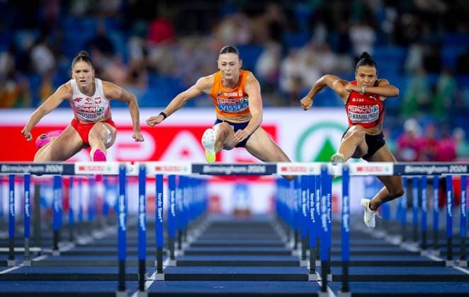BIRMINGHAM - Nadine Visser in action in the 100-meter hurdles final during the second day of the European Athletics Championships. IRIS VAN DEN BROEK ANP xVIxANPxSportx xxANPxIVx 565286993 originalFilename: 565286993.jpg