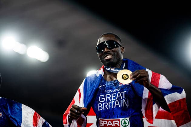 260811 Romell Glave of Great Britain celebrates after men s 100 meter final during day 2 of the 2026 European Athletics Championships on August 11, 2026 in Birmingham. Photo: Maxim Thore BILDBYRAN kod MT MT1065 friidrott athletics friidrett friidrotts-em em friidretts-em 2026 european athletics championships 2 bbeng *** August 11, 2026: Romell Glave of Great Britain celebrates after the men’s 100-meter final on Day 2 of the 2026 European Athletics Championships on August 11, 2026 in Birmingham. Photo by Maxim Thore. BILDBYRAN code MT MT1065 track and field athletics friidrett friidrotts em em friidretts em 2026 European Athletics Championships 2 bbeng  Copyright: MAXIMxTHORE BB260811MT109