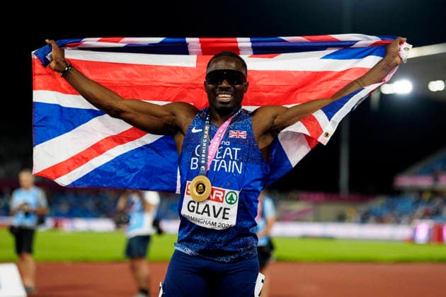 BIRMINGHAM, GREAT BRITAIN - AUGUST 11, 2026 : Gold over 100m for Romell GLAVE (GBR Great Britain) competing during the European Athletics Championships at Alexander Stadium on August 11, 2026 in Birmingham, Great Britain. Great Britain Copyright: xLeahxKohringx
