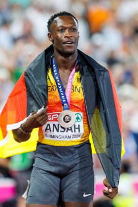 BIRMINGHAM, GREAT BRITAIN - AUGUST 11, 2026 : Owen ANSAH (GER Germany) wins Bronze in the 100m final during the European Athletics Championships at Alexander Stadium on August 11, 2026 in Birmingham, Great Britain. Great Britain Copyright: xAxelxKohringx