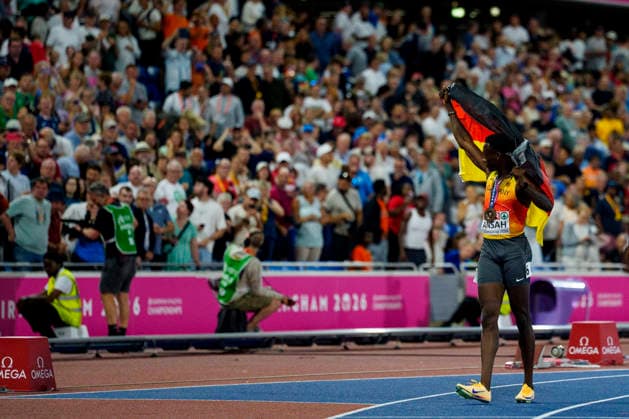 BIRMINGHAM, GREAT BRITAIN - AUGUST 11, 2026 : Owen ANSAH (GER Germany) takes bronze over 100m during the European Athletics Championships at Alexander Stadium on August 11, 2026 in Birmingham, Great Britain. Great Britain Copyright: xLeahxKohringx