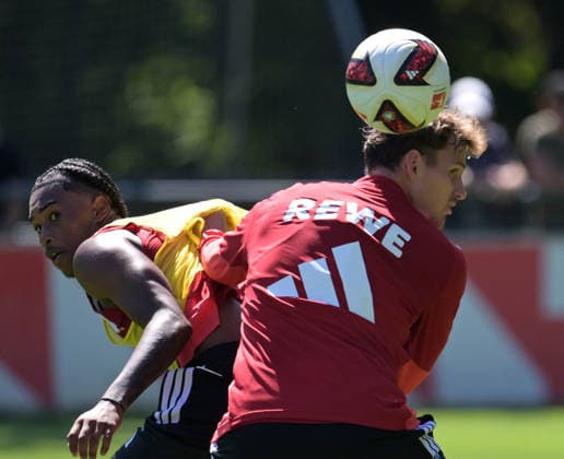 11.08.2026, xophax, Fussball 1.Bundesliga, 1.FC Koeln Training am Geissbockheim des 1.FC Köln. Platz 1. Reigan Huskey , links und Rav van den Berg, rechts ( 1.FC Köln ) Köln *** August 11, 2026, xophax, Soccer, Bundesliga 1, 1. FC Köln Training at the Geissbockheim, home of 1. FC Köln. Reigan Huskey (left) and Rav van den Berg (right), 1. FC Köln, Cologne