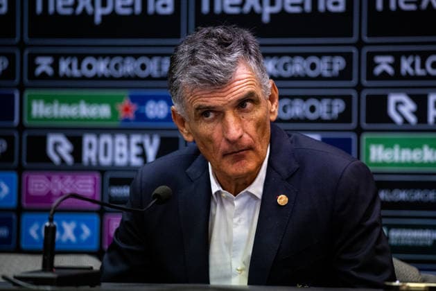 NIJMEGEN, NETHERLANDS - AUGUST 11: Olympiacos head coach Jose Luis Mendilibar attends a press conference, PK, Pressekonferenz after the UEFA Champions League 2026 27 third qualifying round second leg match between NEC Nijmegen and Olympiacos at the Goffertstadion on August 11, 2026 in Nijmegen, Netherlands.  Copyright: xRenexNijhuis MBxMediax