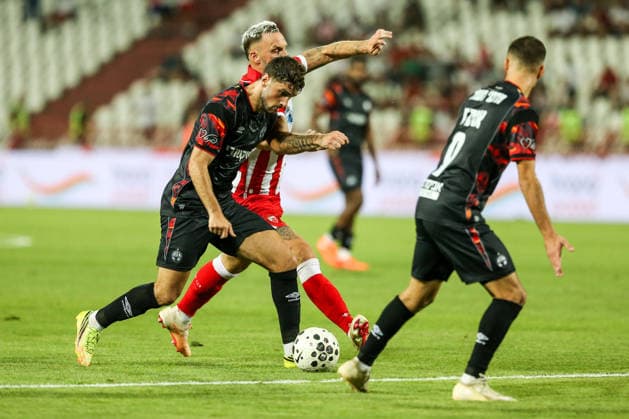 Crvena zvezda v Hapoel Beer Sheva - UEFA Champions League BELGRADE, SERBIA - AUGUST 11: Players in action during UEFA Champions League qualifying match between Crvena Zvezda and Hapoel Beer Sheva at Rajko Mitic Stadium on August 11, 2026. Filip Stevanovic Anadolu Belgrade Serbia. Editorial use only. Please get in touch for any other usage.  Copyright: x2026xAnadoluxFilipxStevanovicx