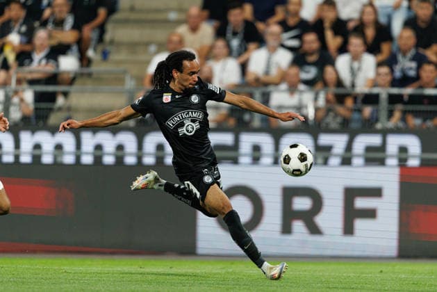Emran Soglo of Sturm seen during UEFA Champions League third round qualifying game between teams of SK Sturm Graz and Fenerbahce SK (Maciej Rogowski Ball Raw Images) Graz Dalymount Park Austria Copyright: xMaciejxRogowskix sturmfenerbahce2627_2-16