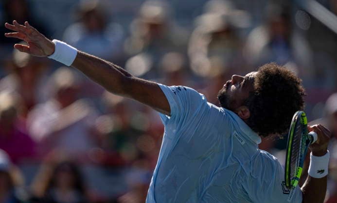 August 11, 2026, Montreal, Pq, Canada: Arthur Fils of France serves to Rafael Jodar of Spain during quarterfinal tennis action at the National Bank Open in Montreal on Tuesday, Aug. 11, 2026. Canada News - August 11, 2026  - ZUMAc35_ 20260811_zaf_c35_040 Copyright: xChristinnexMuschix