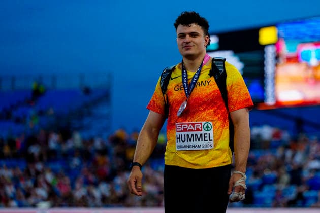 BIRMINGHAM, GREAT BRITAIN - AUGUST 11, 2026 : Merlin HUMMEL (GER Germany) wins silver in the hammer throw during the European Athletics Championships at Alexander Stadium on August 11, 2026 in Birmingham, Great Britain. Great Britain Copyright: xLeahxKohringx