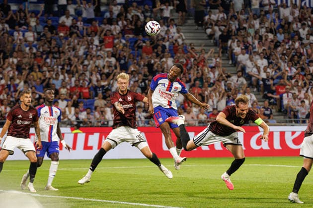 Lois Openda seen during UEFA Champions League third round qualifying game between teams of Olympique Lyonnais Lyon and Sparta Praha (Quentin Motiel-Font Ball Raw Images) Decines-Charpieu Groupama Stadium France Copyright: xQuentinxMontiel-Fontx QuentinLyonspart262700041