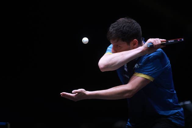 2026 WTT Europe Smash - Sweden - Main Draw - 11 August 2026 - Day 2 Dimitrij Ovtcharov of Germany competes against Truls Moregard of Sweden during the Men s Singles Round of 64 at the 2026 Europe Smash at the Malmo Arena in Malmo, Sweden, on August 11, 2026. Malmo Sweden  Copyright: xRemyxGrosx originalFilename:gros-europesm260811_np018.jpg
