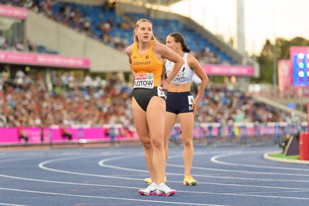 BIRMINGHAM, GREAT BRITAIN - August 11: Lia Flotow (Germany) after the 100 metres hurdles semi-final during the European Athletics Championships 2026 at Alexander Stadium in Birmingham, Great Britain (Photo by Sven Beyrich Sports Press Photo)  Copyright: xSvenxBeyrich SportsxPressxPhotox Sportspressphoto_SPR204380