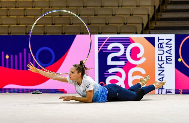 August 11, 2026, Frankfurt, Hesse, Germany: Israeli gymnast MEITAL MAAYAN SUMKIN practices before the Rhythmic gymnastics, Rhythmische Sportgymnastik, RSG World Championships in the Festhalle in Frankfurt, Hesse, Germany on Tuesday, August 11, 2026. Gymnasts Practice Ahead Of The 2026 Rhythmic Gymnastics World Championships  - ZUMAd168 20260811_zsp_d168_001 Copyright: xKaixDambachx