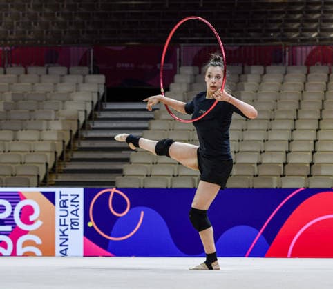 August 11, 2026, Frankfurt, Hesse, Germany: Italian gymnast NIJOLE MICKUTE practices before the Rhythmic gymnastics, Rhythmische Sportgymnastik, RSG World Championships in the Festhalle in Frankfurt, Hesse, Germany on Tuesday, August 11, 2026. Gymnasts Practice Ahead Of The 2026 Rhythmic Gymnastics World Championships  - ZUMAd168 20260811_zsp_d168_005 Copyright: xKaixDambachx