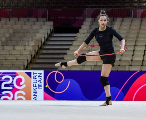 August 11, 2026, Frankfurt, Hesse, Germany: Italian gymnast NIJOLE MICKUTE practices before the Rhythmic gymnastics, Rhythmische Sportgymnastik, RSG World Championships in the Festhalle in Frankfurt, Hesse, Germany on Tuesday, August 11, 2026. Gymnasts Practice Ahead Of The 2026 Rhythmic Gymnastics World Championships  - ZUMAd168 20260811_zsp_d168_006 Copyright: xKaixDambachx