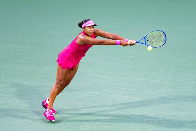 TORONTO, ON - AUGUST 11: Naomi Osaka of Japan returns a shot during her Quarter-final match of the WTA, Tennis Damen National Bank Open tournament on August 10, 2026 at Sobeys Stadium in Toronto, ON, Canada (Photo by Julian Avram Icon Sportswire) TENNIS: AUG 11 National Bank Open EDITORIAL USE ONLY Icon2608110062