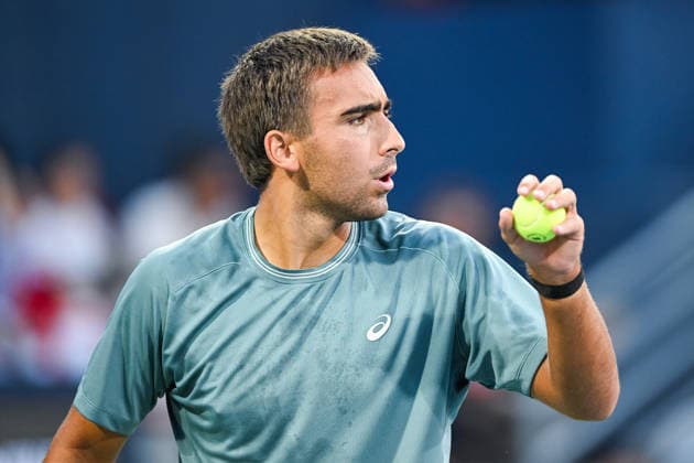 MONTREAL, QC - AUGUST 11: Daniel Merida (ESP) serves the ball during a quarterfinal match at National Bank Open on August 11, 2026 at IGA Stadium in Montreal, QC (Photo by David Kirouac Icon Sportswire) TENNIS: AUG 11 National Bank Open EDITORIAL USE ONLY Icon26081105426