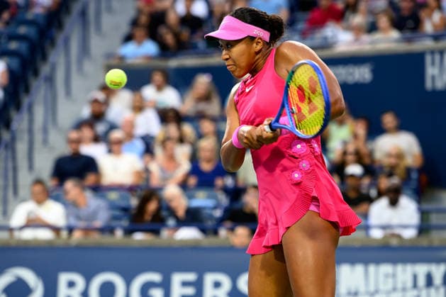 August 11, 2026, Toronto, Ontario, Canada: NAOMI OSAKA of Japan returns the ball during her quarterfinal match against Elena Rybakina of Kazakhstan at the National Bank Open, part of the Hologic WTA, Tennis Damen Tour at Sobeys Stadium. Toronto Canada - ZUMAr228 20260811_znp_r228_002 Copyright: xVasiliyxRyabykhx