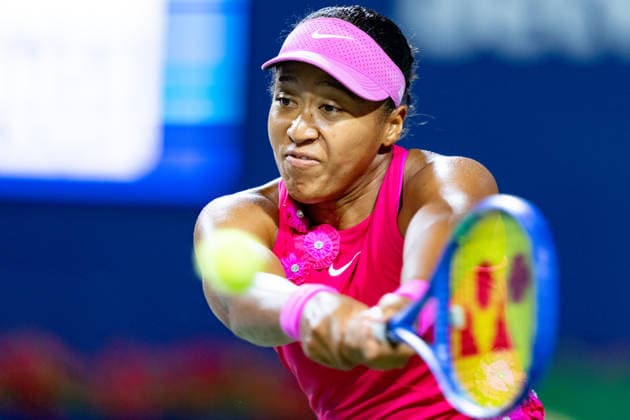TORONTO, ON - AUGUST 11: Naomi Osaka of Japan returns a shot during her Quarter-final match of the WTA, Tennis Damen National Bank Open tournament on August 10, 2026 at Sobeys Stadium in Toronto, ON, Canada (Photo by Julian Avram Icon Sportswire) TENNIS: AUG 11 National Bank Open EDITORIAL USE ONLY Icon2608110104