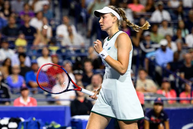 August 11, 2026, Toronto, Ontario, Canada: ELENA RYBAKINA of Kazakhstan celebrates winning a point during her quarterfinal match against Naomi Osaka of Japan at the National Bank Open, part of the Hologic WTA, Tennis Damen Tour at Sobeys Stadium. Rybakina defeated Osaka 4-6, 7-6(5), 6-4 to advance to the semifinals. Toronto Canada - ZUMAr228 20260811_znp_r228_007 Copyright: xVasiliyxRyabykhx