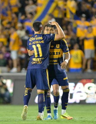 Leagues Cup - Tigres UANL vs Vancouver Whitecaps Rodrigo Aguirre (R) and Juan Brunetta (L) of Tigres celebrate a goal during a Leagues Cup soccer match between Tigres UANL and the Vancouver Whitecaps at Estadio Universitario in San Nicolás de los Garza, Mexico, 11 August 2026. SAN NICOLÁS DE LOS GARZA Mexico  Copyright: xMIGUELxSIERRAx