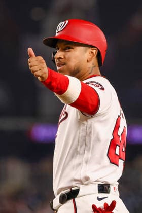August 11, 2026, Washington D.C, District Of Columbia, United States: Washington, DC; Washington Nationals third baseman Jorbit Vivas (84) gives the thumbs up to teammates during the Major League Baseball game between the Washington Nationals and the Chicago Cubs at Nationals Park on Tuesday, August 11, 2026. The Cubs beat the Nationals 8-6. MLB, Baseball Herren, USA Chicago Cubs 8:6 Washington Nationals  - ZUMAp258 20260811_znp_p258_063 Copyright: xStevexPrakopex