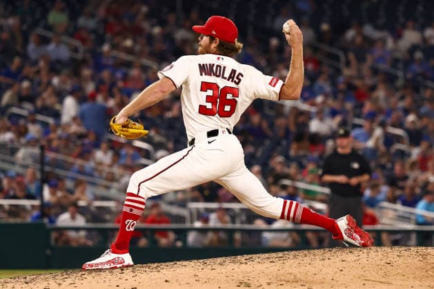 August 11, 2026, Washington D.C, District Of Columbia, United States: Washington, DC; Washington Nationals pitcher Miles Mikolas (36) delivers a pitch during the Major League Baseball game between the Washington Nationals and the Chicago Cubs at Nationals Park on Tuesday, August 11, 2026. The Cubs beat the Nationals 8-6. MLB, Baseball Herren, USA Chicago Cubs 8:6 Washington Nationals  - ZUMAp258 20260811_znp_p258_075 Copyright: xStevexPrakopex