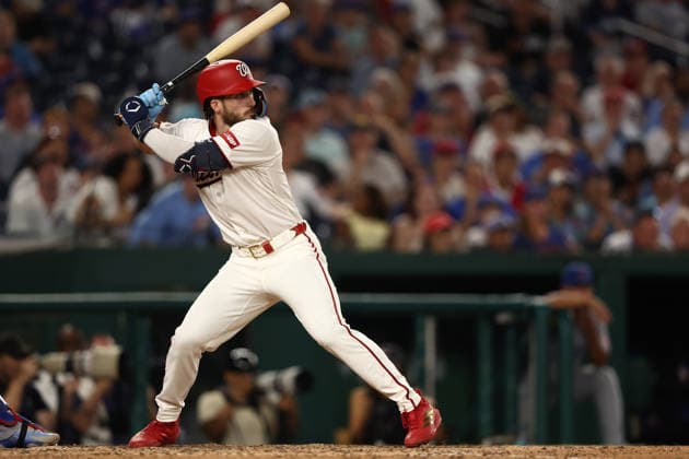 August 11, 2026, Washington D.C, District Of Columbia, United States: Washington, DC; Washington Nationals right fielder Dylan Crews (3) bats during the Major League Baseball game between the Washington Nationals and the Chicago Cubs at Nationals Park on Tuesday, August 11, 2026. The Cubs beat the Nationals 8-6. MLB, Baseball Herren, USA Chicago Cubs 8:6 Washington Nationals  - ZUMAp258 20260811_znp_p258_079 Copyright: xStevexPrakopex