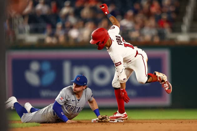 August 11, 2026, Washington D.C, District Of Columbia, United States: Washington, DC; Washington Nationals catcher Harry Ford (17) slides safely into second base with a double during the Major League Baseball game between the Washington Nationals and the Chicago Cubs at Nationals Park on Tuesday, August 11, 2026. The Cubs beat the Nationals 8-6. MLB, Baseball Herren, USA Chicago Cubs 8:6 Washington Nationals  - ZUMAp258 20260811_znp_p258_090 Copyright: xStevexPrakopex