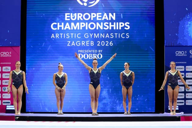 Media Day of Germany s women s gymnastics team Lea Marie Quaas, Silja Stohr, Pauline Schafer-Betz, Helen Kevric and Karina Schonmaier of Germany attends a media day ahead of the European Artistic Gymnastics Championships in Zagreb, Croatia, on August 11, 2026, at Arena Zagreb.  IgorxKralj PIXSELL