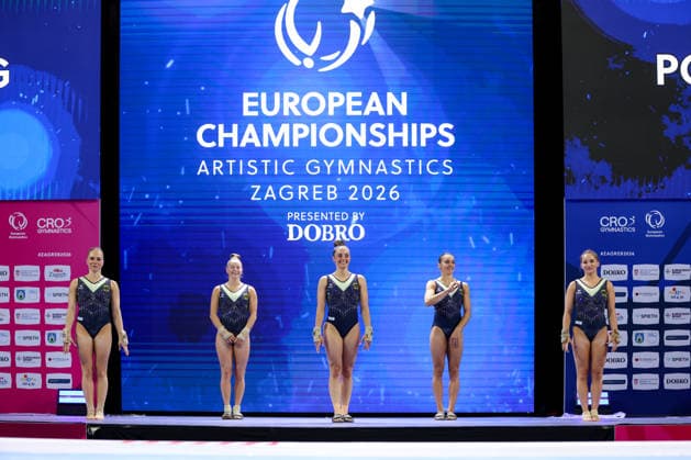 Media Day of Germany s women s gymnastics team Lea Marie Quaas, Silja Stohr, Pauline Schafer-Betz, Helen Kevric and Karina Schonmaier of Germany attends a media day ahead of the European Artistic Gymnastics Championships in Zagreb, Croatia, on August 11, 2026, at Arena Zagreb.  IgorxKralj PIXSELL
