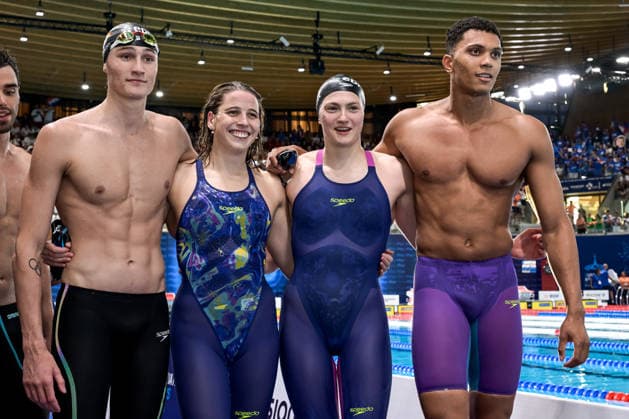 Athletes of team Germany react after competing in the swimming 4x100m Mixed Relay Mixed Final during the European Aquatics Championships at the Olympic Aquatic Center in Paris (France), August 11, 2026. Giorgio Scala DBM - Deepbluemedia Insidefoto