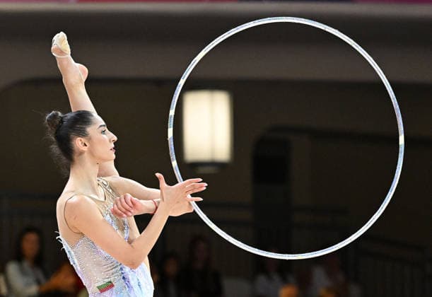 12.08.2026, xhbx, Rhythmische Sportgymnastik Weltmeisterschaft 2026, v.l. Eva Brezalieva (Bulgarien) Reifenübung (DFL DFB REGULATIONS PROHIBIT ANY USE OF PHOTOGRAPHS as IMAGE SEQUENCES and or QUASI-VIDEO) Frankfurt am Main *** August 12, 2026, xhbx, 2026 Rhythmic Gymnastics World Championships, from left: Eva Brezalieva (Bulgaria), hoop routine. DFL and DFB regulations prohibit any use of photographs as image sequences and or quasi-video. Frankfurt am Main