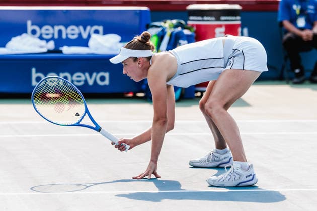 TORONTO, ON - AUGUST 11: Elise Mertens (BEL) is seen during a women s doubles quarter-final match at the WTA, Tennis Damen 1000 National Bank Open on August 11, 2026 at Sobeys Stadium in Toronto, ON (Photo by Mathew Tsang Icon Sportswire) TENNIS: AUG 11 National Bank Open EDITORIAL USE ONLY Icon260811002
