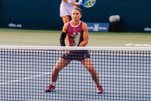TORONTO, ON - AUGUST 11: Sara Errani (ITA) is seen during a women s doubles semi-final match at the WTA, Tennis Damen 1000 National Bank Open on August 11, 2026 at Sobeys Stadium in Toronto, ON (Photo by Mathew Tsang Icon Sportswire) TENNIS: AUG 11 National Bank Open EDITORIAL USE ONLY Icon260811006