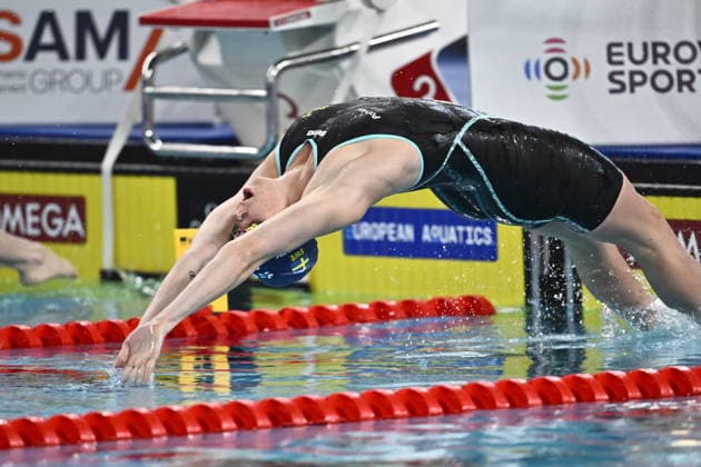 PARIS, FRANKRIKE 20260812 Sara Junevik i försöken pa 50 m ryggsim under sim-EM i Paris. ***Bilden ingar i SPORTPAKET. För övriga BETALBILD*** PARIS FRANKRIKE x10430x *** PARIS, FRANCE 20260812 Sara Junevik in the 50-meter backstroke heats at the European Swimming Championships in Paris ***This image is part of the SPORT PACKAGE; for other images, see PAID CONTENT*** PARIS, FRANCE x10430x  Copyright: xChristinexOlsson TTx SIM-EM 2026 PARIS