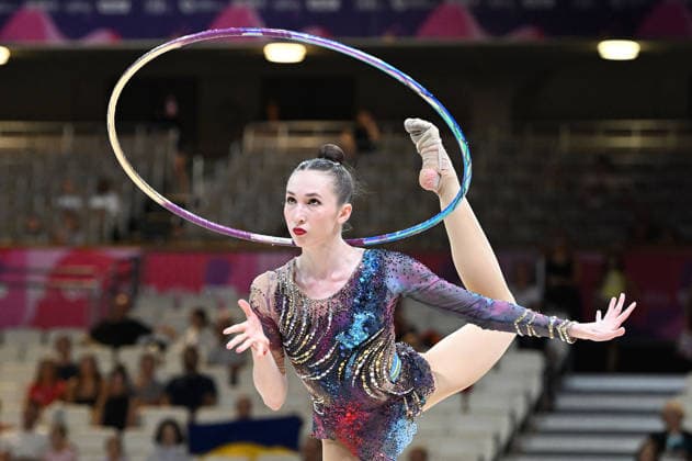 12.08.2026, xhbx, Rhythmische Sportgymnastik Weltmeisterschaft 2026, v.l. Takhmina Ikromova (Usbekistan) Reifenübung (DFL DFB REGULATIONS PROHIBIT ANY USE OF PHOTOGRAPHS as IMAGE SEQUENCES and or QUASI-VIDEO) Frankfurt am Main *** August 12, 2026, xhbx, 2026 Rhythmic Gymnastics World Championships, from left: Takhmina Ikromova, Uzbekistan, hoop routine. DFL and DFB regulations prohibit any use of photographs as image sequences and or quasi-video. Frankfurt am Main