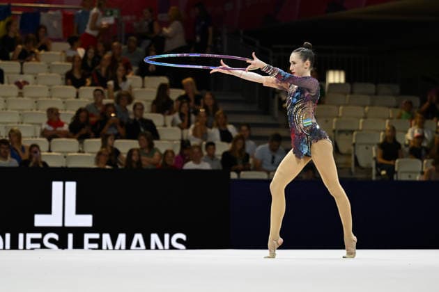 IPA87412664 - IKROMOVA Takhmina (UZB) performing with the hoop during the 42nd Rhythmic gymnastics, Rhythmische Sportgymnastik, RSG World Championships in Frankfurt am Main, Germany, on August 12, 2026  Copyright: xFilippoxTomasi IPAxSportx xx 87412664