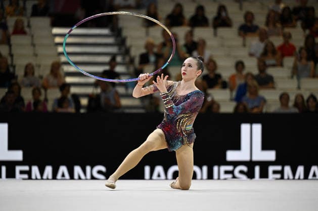 OTHER - Gymnastics - 42nd Rhythmic gymnastics, Rhythmische Sportgymnastik, RSG World Championships Photo by IPA ABACAPRESS.COM87412665 - IKROMOVA Takhmina (UZB) performing with the hoop during the 42nd Rhythmic Gymnastics World Championships in Frankfurt am Main, Germany, on August 12, 2026 Frankfurt am Main Germany  Copyright: xIPAxSport ABACAx
