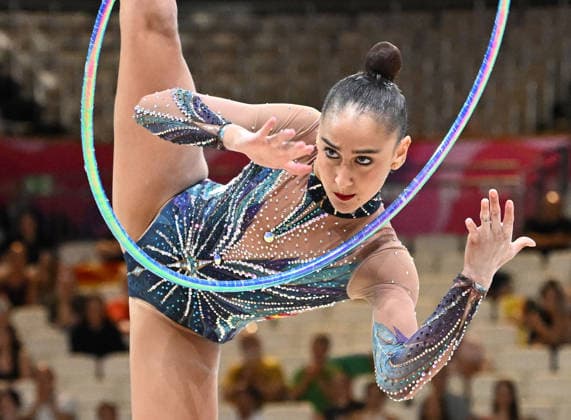12.08.2026, xhbx, Rhythmische Sportgymnastik Weltmeisterschaft 2026, v.l. Daniela Pico (Spanien) Reifenübung (DFL DFB REGULATIONS PROHIBIT ANY USE OF PHOTOGRAPHS as IMAGE SEQUENCES and or QUASI-VIDEO) Frankfurt am Main *** August 12, 2026, xhbx, 2026 Rhythmic Gymnastics World Championships, from left: Daniela Pico (Spain), hoop routine. DFL and DFB regulations prohibit any use of photographs as image sequences and or quasi-video. Frankfurt am Main