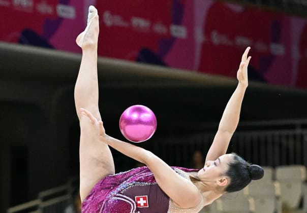12.08.2026, xhbx, Rhythmische Sportgymnastik Weltmeisterschaft 2026, v.l. Lauren Grüniger (Schweitz) Ballübung (DFL DFB REGULATIONS PROHIBIT ANY USE OF PHOTOGRAPHS as IMAGE SEQUENCES and or QUASI-VIDEO) Frankfurt am Main *** August 12, 2026, xhbx, 2026 Rhythmic Gymnastics World Championships, from left: Lauren Grüniger (Switzerland), ball routine. DFL and DFB regulations prohibit any use of photographs as image sequences and or quasi-video. Frankfurt am Main