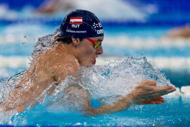 SWIMMING - EAC 2026 PARIS,FRANCE,12.AUG.26 - SWIMMING - European Aquatics Championships Paris 2026, 200m breaststroke, men. Image shows Laurin Korber-Perner (AUT).  GEPAxpictures xPhilippxBrem