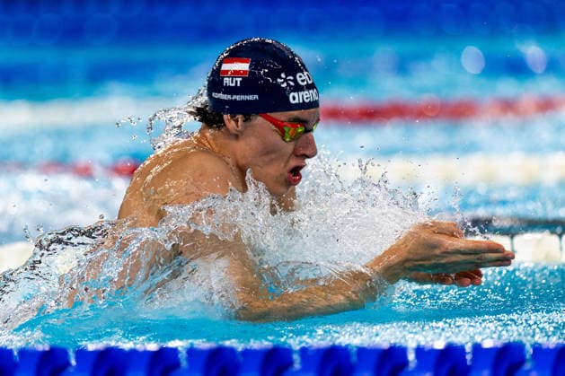 SWIMMING - EAC 2026 PARIS,FRANCE,12.AUG.26 - SWIMMING - European Aquatics Championships Paris 2026, 200m breaststroke, men. Image shows Laurin Korber-Perner (AUT).  GEPAxpictures xPhilippxBrem