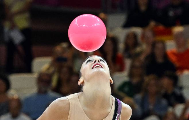 12.08.2026, xhbx, Rhythmische Sportgymnastik Weltmeisterschaft 2026, v.l. Daniela Pico (Spanien) Ballübung (DFL DFB REGULATIONS PROHIBIT ANY USE OF PHOTOGRAPHS as IMAGE SEQUENCES and or QUASI-VIDEO) Frankfurt am Main *** August 12, 2026, xhbx, 2026 Rhythmic Gymnastics World Championships, from left: Daniela Pico (Spain), ball routine. DFL and DFB regulations prohibit any use of photographs as image sequences and or quasi-video. Frankfurt am Main