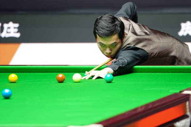 TAIYUAN, CHINA - AUGUST 12: Liu Hongyu of China plays a shot in the second round match against Zhou Yuelong of China on day 5 of the 2026 World Snooker Tour China Open at Taiyuan Binhe Sports Center on August 12, 2026 in Taiyuan, Shanxi Province of China.  Copyright: xTaixChengzhex 111659519977