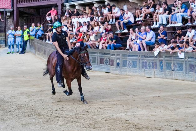 August 12, 2026, Siena, Toscana, Italy: The traditional night trials of the Palio di Siena, now called regulated trials, take place at dawn in Piazza del Campo and serve to evaluate the horses for the race. Siena, 12 08 2026 Palio Di Siena, The Regulated Trials At Dawn In Piazza Del Campo  - ZUMAa289 20260812_zia_a289_008 Copyright: xSalvatorexDexRosax xAgfx