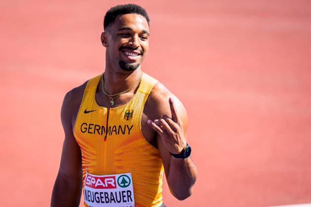 BIRMINGHAM, GREAT BRITAIN - AUGUST 12, 2026 : Leo NEUGEBAUER (GER Germany) over 100m in the decathlon during the European Athletics Championships at Alexander Stadium on August 12, 2026 in Birmingham, Great Britain. Great Britain Copyright: xLeahxKohringx