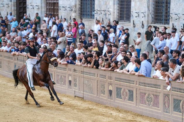 August 12, 2026, Siena, Toscana, Italy: The traditional night trials of the Palio di Siena, now called regulated trials, take place at dawn in Piazza del Campo and serve to evaluate the horses for the race. Siena, 12 08 2026 Palio Di Siena, The Regulated Trials At Dawn In Piazza Del Campo  - ZUMAa289 20260812_zia_a289_022 Copyright: xSalvatorexDexRosax xAgfx