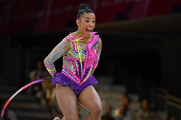 IPA87414604 - Luana GOMEZ (ANG) performing the hoop routine during the 42nd Rhythmic gymnastics, Rhythmische Sportgymnastik, RSG World Championships in Frankfurt am Main, Germany, on August 12, 2026  Copyright: xFilippoxTomasi IPAxSportx xx 87414604