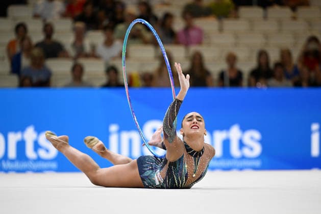 IPA87414605 - Daniela Pico (ESP) performing her hoop routine during the 42nd Rhythmic gymnastics, Rhythmische Sportgymnastik, RSG World Championships in Frankfurt am Main, Germany, on August 12, 2026  Copyright: xFilippoxTomasi IPAxSportx xx 87414605