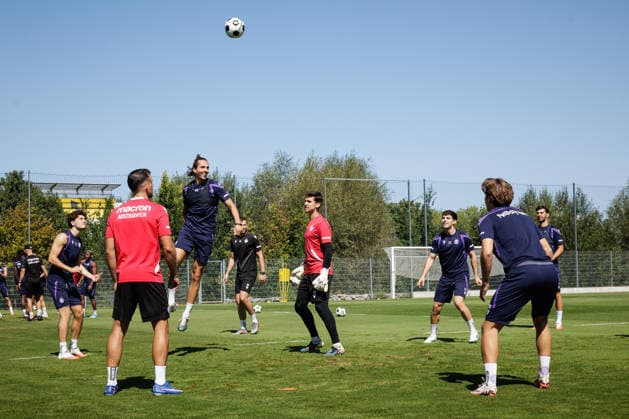SOCCER - UEFA ECL, A.Wien vs Beita VIENNA,AUSTRIA,12.AUG.26 - SOCCER - UEFA Conference League, qualification, FK Austria Wien vs Beitar Jerusalem, preview, training A.Wien. Image shows Moritz Wels, Mirko Kos, Johannes Handl, Lukas Wedl, Florian Wustinger, Julian Hettwer and Aleksandar Dragovic (A.Wien).  GEPAxpictures xArminxRauthner